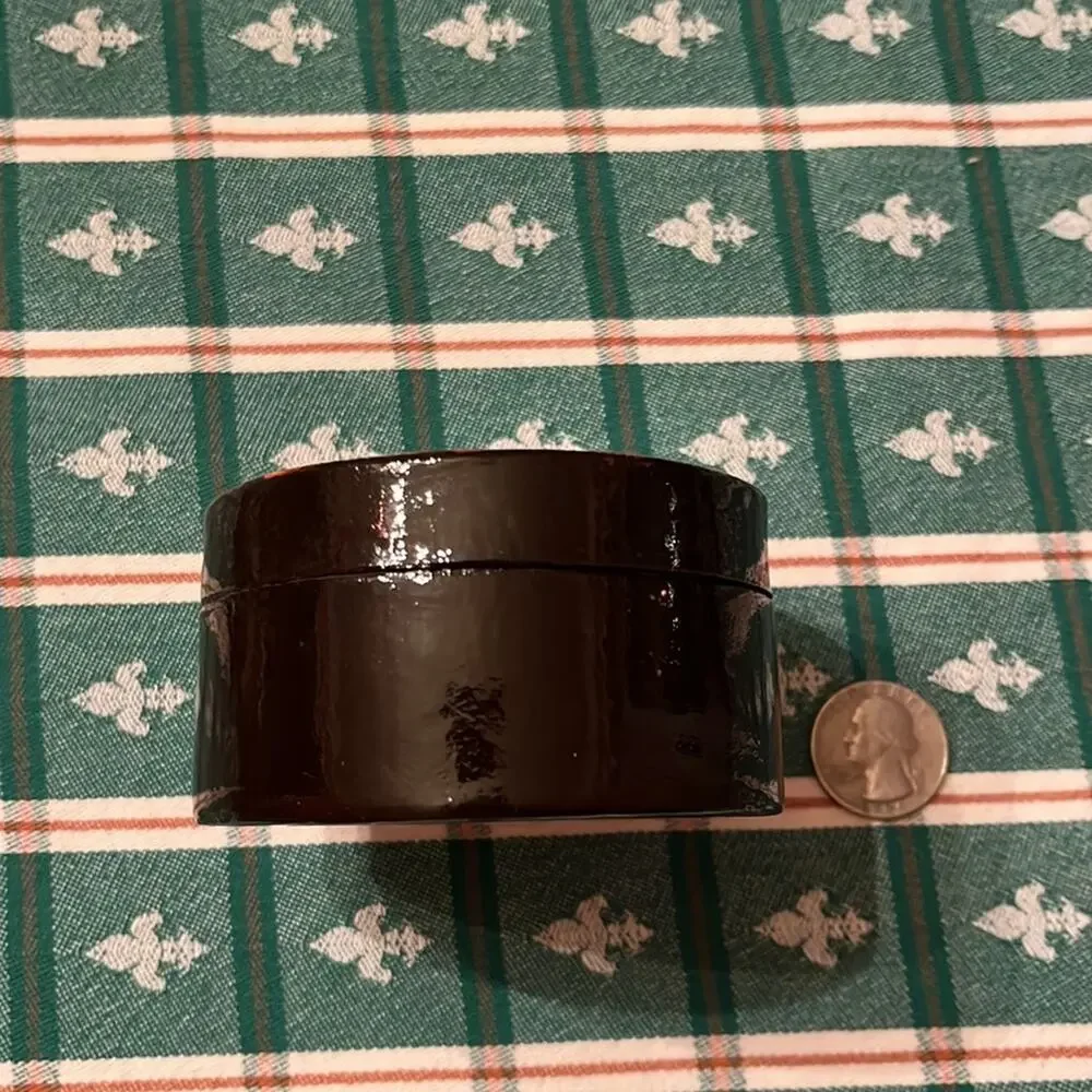 Vintage Pier 1 Painted Brown Jewelry Trinket Box with Flowers 3.25” Diameter